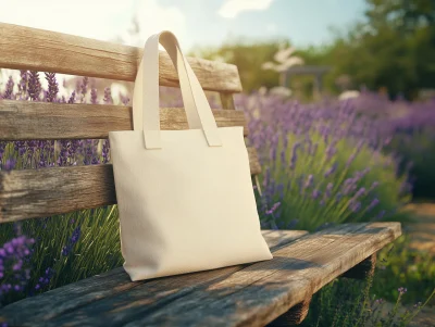 Beige Canvas Tote in Lavender Field
