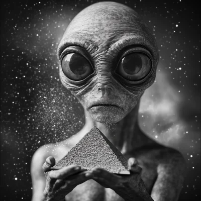 Grey Alien Holding Pyramid