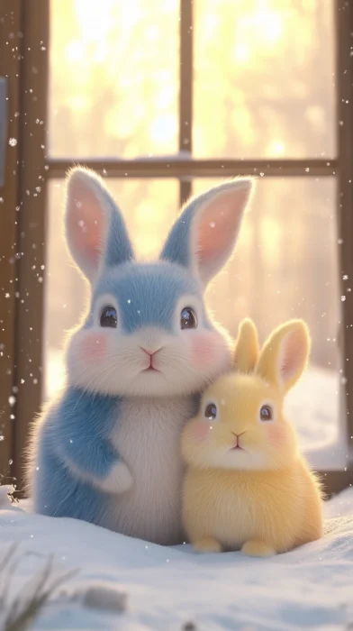 Cute Rabbits in Snow