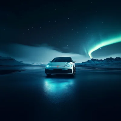 Surreal Volkswagen Under Northern Lights