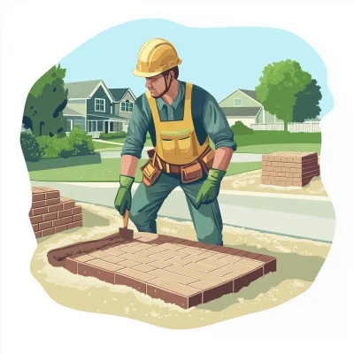 Construction Worker Laying Bricks