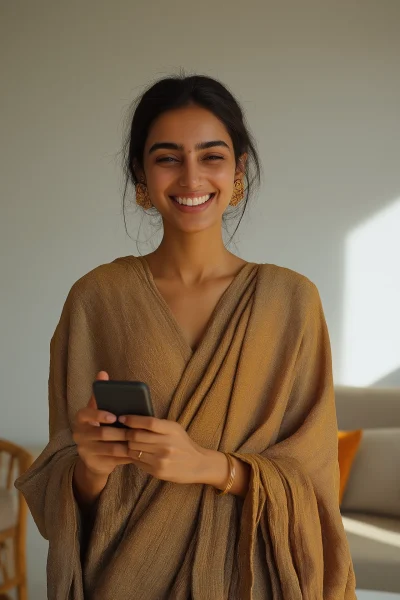 Happy Indian Woman with Smartphone