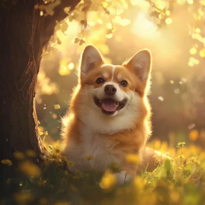 Smiling Puppy Under the Tree