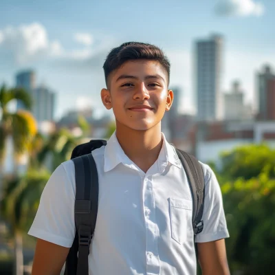 Joyful College Student in Urban Setting