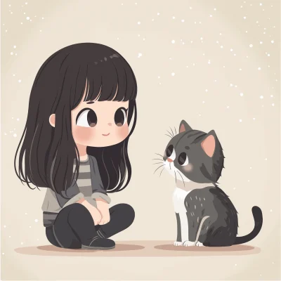 Cute Girl with Spiky Cat