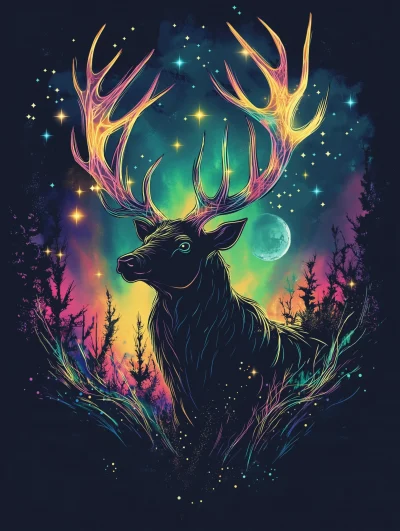 Neon Elk Silhouette