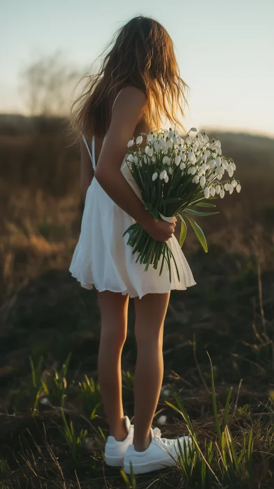 Girl with Bouquet in Morning Light