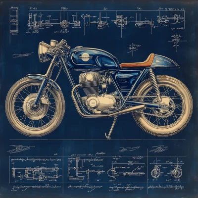 Vintage Café Racer Motorcycle Blueprint