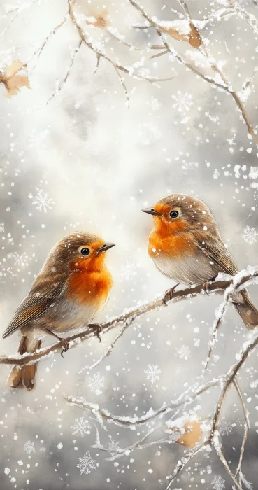 Winter Birds on Icy Branches
