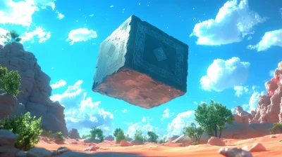 Floating Cube in Desert