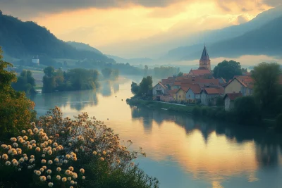 Tranquil River and Idyllic Town