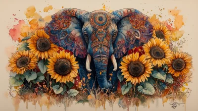 Bohemian Elephant with Sunflowers