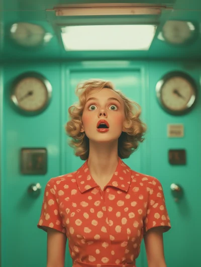 Blonde in 50s Red Dress