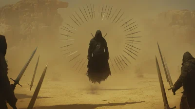 Hooded Man Surrounded by Swords