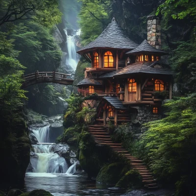 Rustic Japanese Temple in Rainforest