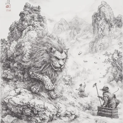 Stone Lion and Cat