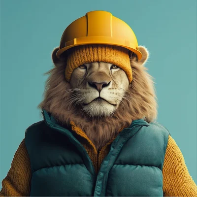 Old Lion with Hard Hat
