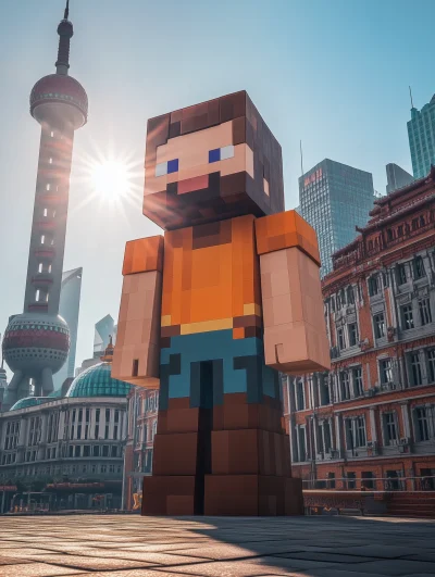 Gigantic Minecraft Character in Shanghai