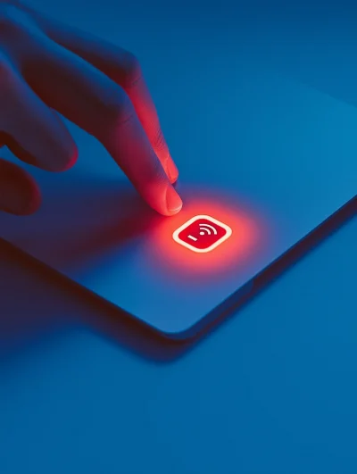 Hand Touching Red Button