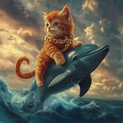 Red Cat Riding Dolphin