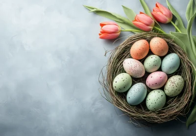 Easter Background with Tulips and Eggs