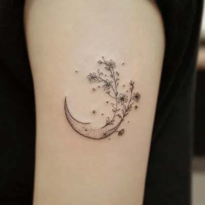 Moon and Flowers Tattoo