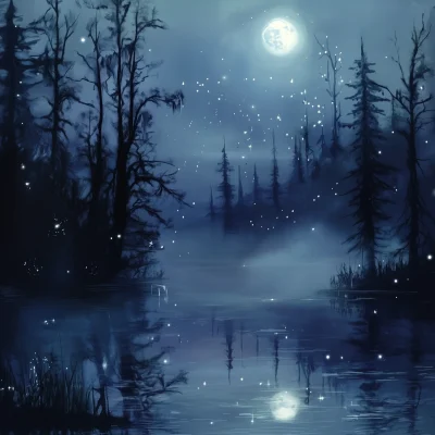 Mystical Lake Under Moonlight