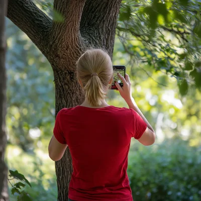 Woman Taking a Photo of a Tree