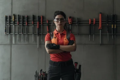 Close Up of a Woman in Red Polo