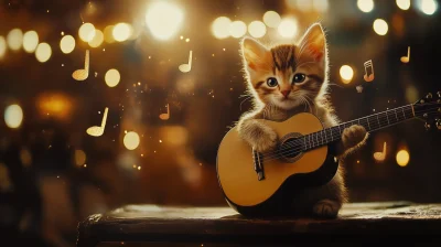 Kitten Playing Guitar on Stage