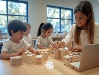 Teacher Assisting Autistic Child in STEM Lab