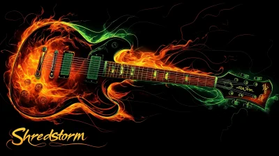 Electric Guitar with Neon Flames