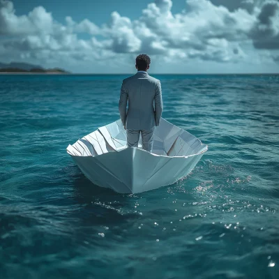 African Businessman in a Paper Boat