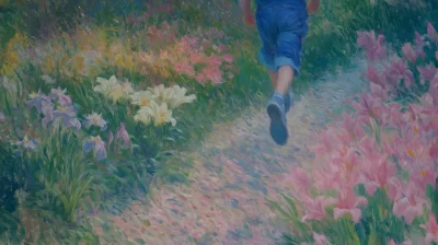 Little Boy Running in the Garden