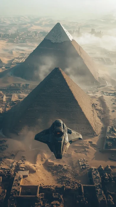 Spaceship Over Pyramids