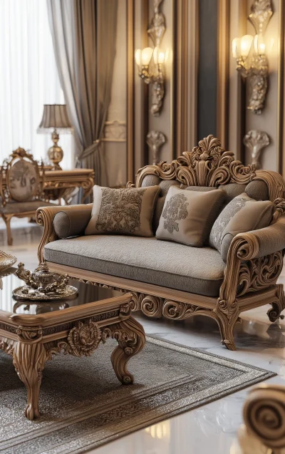 Luxurious Wooden Carved Couch Set