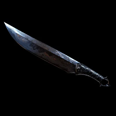 Floating Metal Knife on Black Background