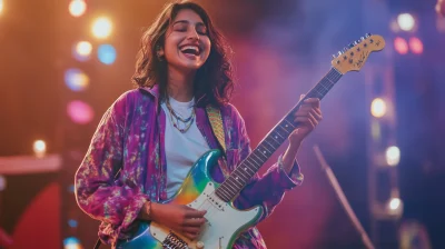 Joyful Guitarist at Concert