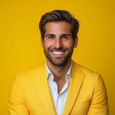 Smiling Employee in Yellow Jacket