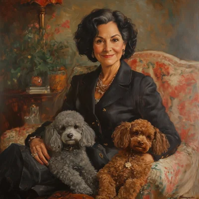 Elegant Lady with Poodles