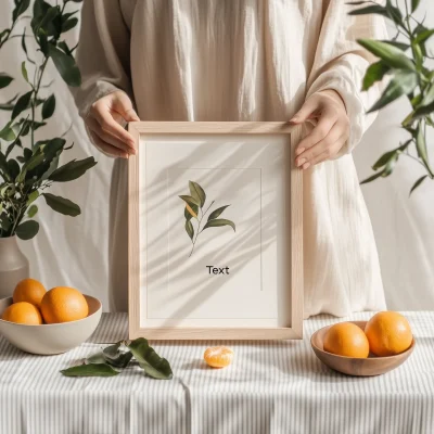 Woman Holding Wooden Frame Mockup