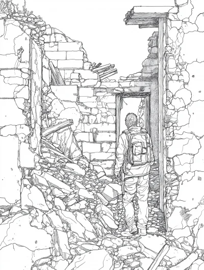 Man in a Ruin Coloring Page