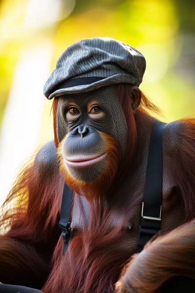 Playful Orangutan in Vintage Hat