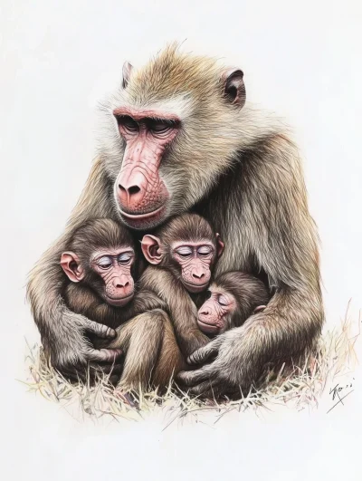 Mother Baboon with Babies