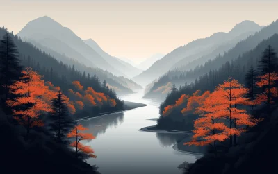 Autumn Hills and River