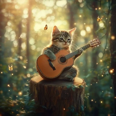 Musical Cat in the Forest