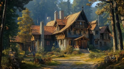 Rustic Hunting Lodge in Fantasy Forest
