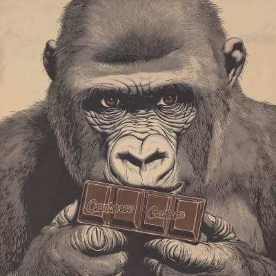 Vintage Gorilla Holding Chocolate