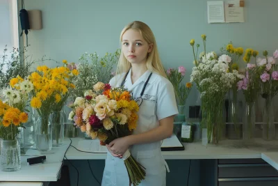 Young Nurse with Flowers