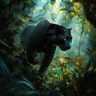 Cyberpunk Panther in Jungle